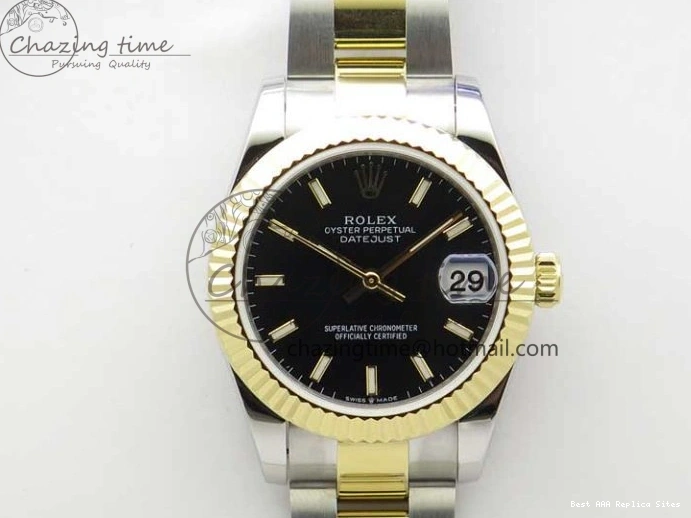 Best AAA Replica Sites Sticks YG BP Edition Black WaterResistant Bracelet Datejust on 278273 2718 SS Best Markers Dial Maker YG 31mm SS Oyster 0112